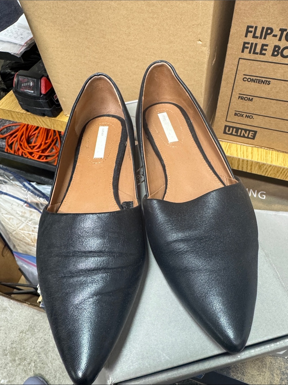 H&M Black Pointed Leather Flats